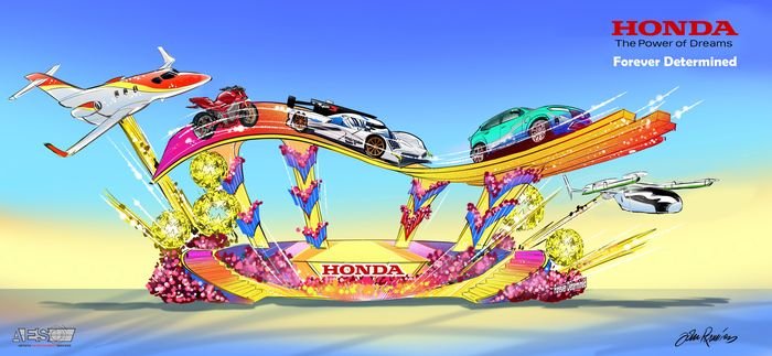 Poster Honda Amerika dalam acara Rose Parade 2023