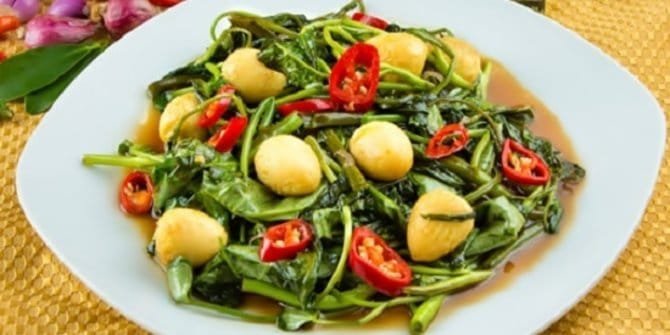 tumis kangkung telur puyuh