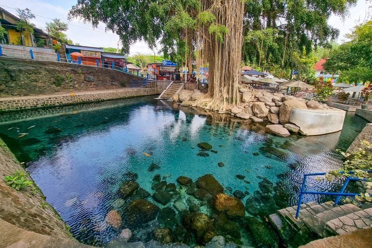 Umbul Kapilaler di Klaten, Jawa Tengah dengan air yang jernih.